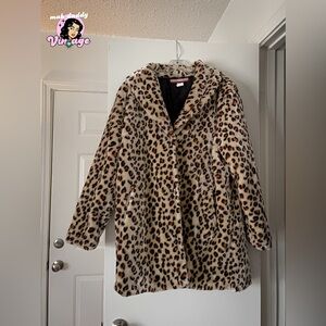 Leopard Print Faux Fur Coat - Women's Animal Print Jacket